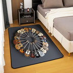 Round Guitar Area Rug 3x5 Musical Instruments Rugs for Living Room | Music Notes Modern Rock Washable Rug, Grunge Hip Hop Carpet Indoor Floor Mat