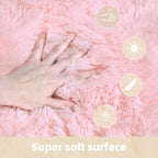 5x7 Solid Fluffy Pink Area Rug – Washable, Durable,Large Living Room Rug, Non-Slip High Pile Shag Rugs for Bedroom, Bedside, Dorms, Nursery Rooms, Kids Room, Soft Indoor Floor Carpet Decor
