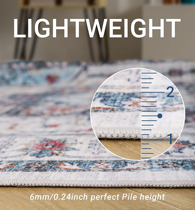 zesthome 8x10 Area Rugs,Stain Resistant Washable Rug,Ultra-Thin Rugs for Living Room,Bedroom,Non-Slip Backing Home Decor Large Area Rug (Blue,8'x10')