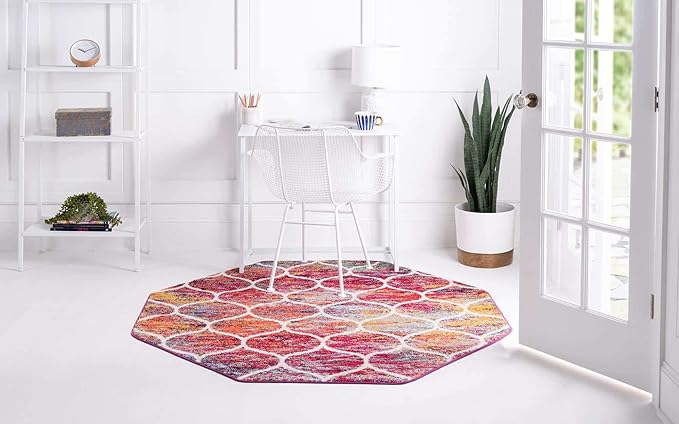 Rugs.com Lattice Frieze Collection Rug – 6' Octagon Multi Medium Rug Perfect for Living Rooms, Kitchens, Entryways