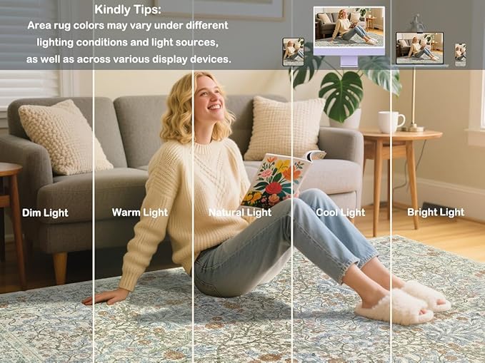 Washable 2'6" x 8' Runners for Hallways, Non Slip Long Floor Runner for Kitchen, Entryway Indoor, Stain Resistant Rubber Backing Floral Décor Rug (Beige Blue)