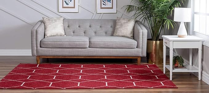 Unique Loom Trellis Frieze Collection Area Rug - Geometric (6' 1" x 9', Red/ Ivory)