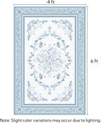 SOULFUL Medium Pile 4x6 Rugs for Living Room - Cozy Soft Underfoot Area Rug - Mist Blue Boho Floral - Washable Non-Slip - Perfect for Bedroom Kids Room Under Dining Table Office