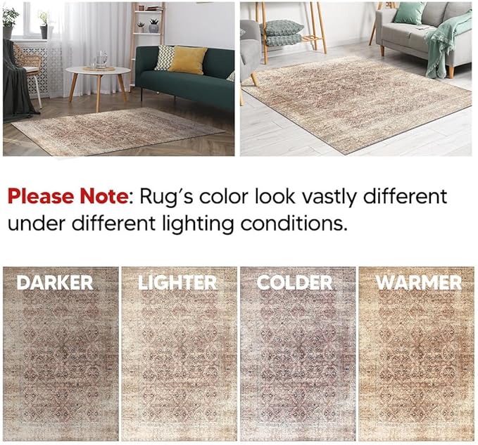 Keen Home Design 8x10 Rug - Machine Washable Area Rug with Non-Slip Backing, Ideal for Living Room, Dining Room, Bedroom - Vintage, Easy Clean, Durable, Low Pile - (8' x 10')