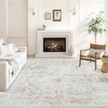 Washable 10×12 Area Rug for Living Room, Vintage Floral Rug Soft Non Slip Stain Resistant Boho Carpet for Indoor Bedroom Dinning Room Home Office Beige