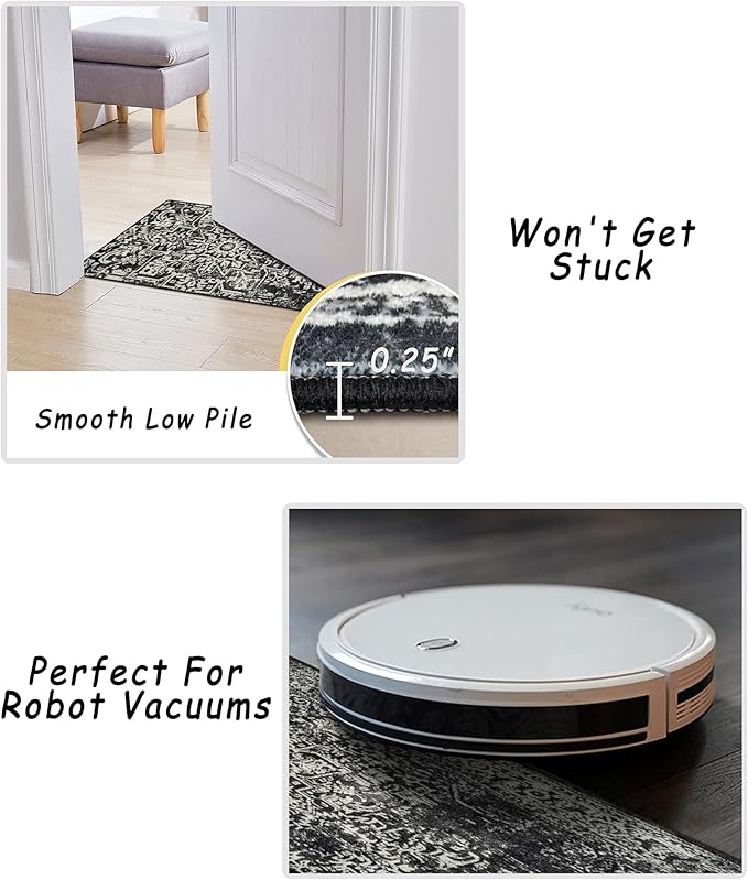 vivorug Runner Rug 2'x8' Vintage Washable Non-Slip Runners for Hallways Kitchen Entryway Laundry Room Carpet Hallway Runner, Black and White Rug