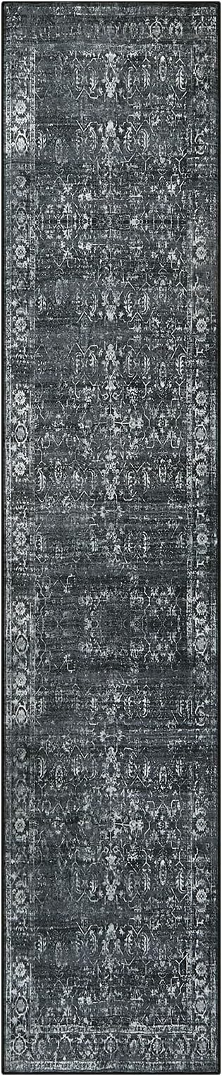 Morebes Black Vintage Carpet Runners for Hallway 12ft,Washable Long Runner Rug for Kitchen Indoor Floor Non-Slip,Distressed Super Soft Throw Carpet for Entryway Bathroom Dining Room Playroom