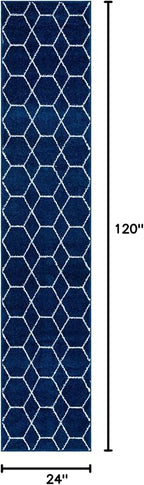 Unique Loom Trellis Frieze Collection Area Rug - Geometric (2' x 10' Runner, Navy Blue/ Ivory)