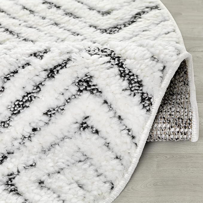 Antep Rugs Palafito 5x5 Geometric Shag Diamond High-Low Pile Textured Indoor Area Rug (Gray, 5'3" Round)