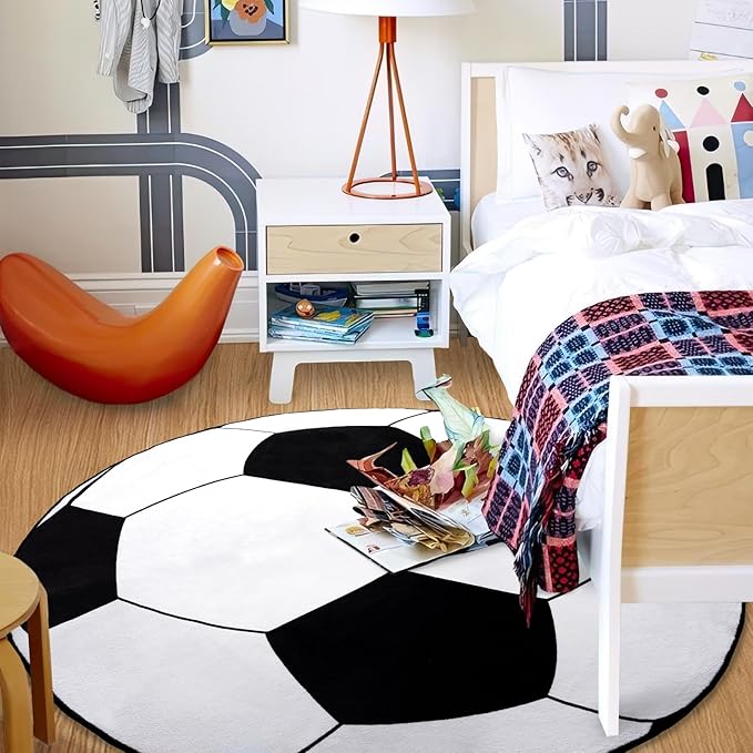 Soft Round Rugs for Bedroom, Soccer Rug for Boys Girls, Bedside Area Carpet for Kids, Soccers Lovers Home Decor Indoor Circle Carpets for Living Room, Nursery, Dorms Machine Washable,40 Inch