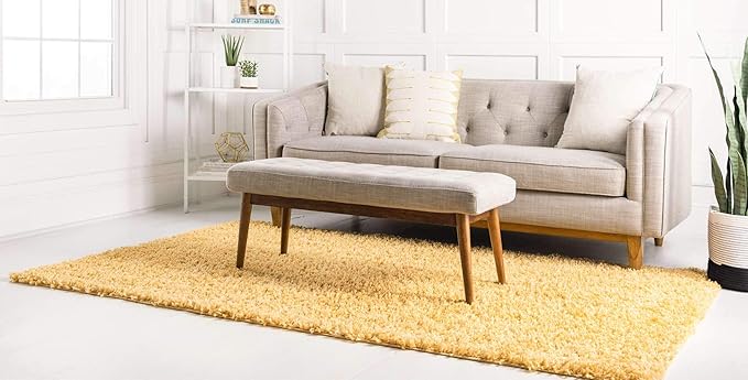 Unique Loom Davos Shag Collection Area Rug - Solid (10' x 13' 1" Rectangle, Sun Yellow)