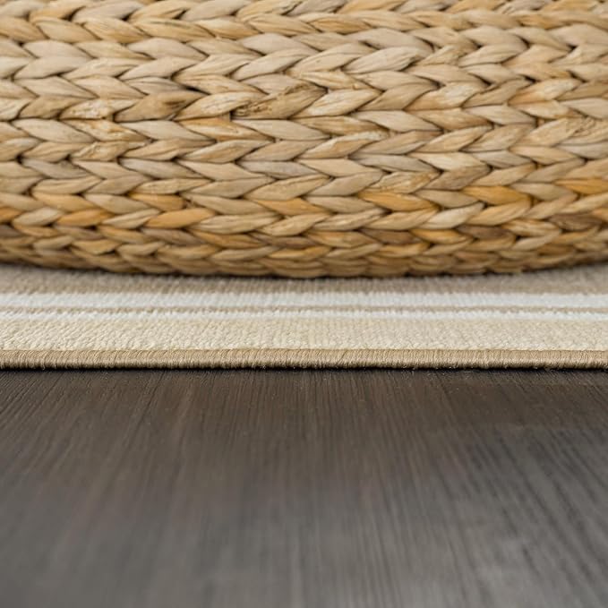 Beverly Rug Non Slip Area Rugs 5x7 Modern Bordered Non Skid Rubber Backing Soft Area Rug for Living Dining Room Easy to Clean Non Shedding Kitchen Bedroom Indoor Carpet 5 x 7 Beige