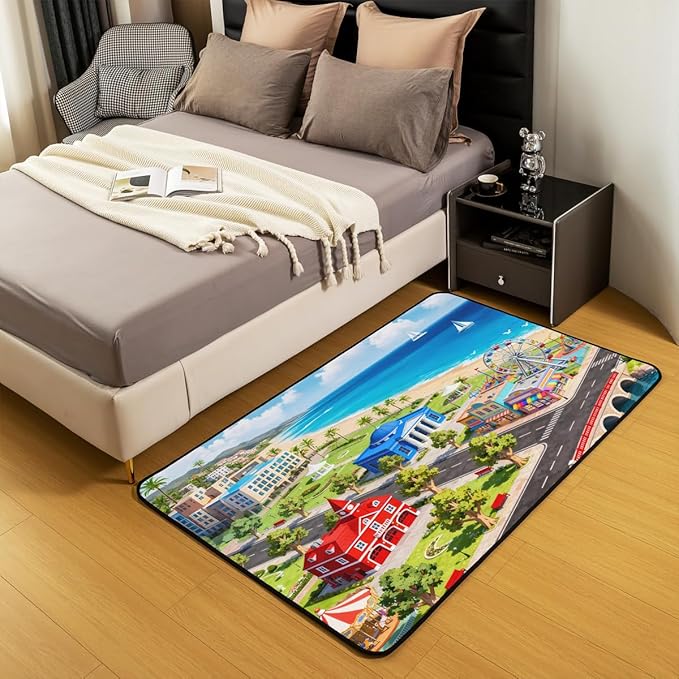 Kids Large Area Rug 5x7 City Life House Living Room Rug | 3D Cityscape Rugs for Bedroom, Fun Educational Gift Urban Landscape Carpet Indoor Floor Mat