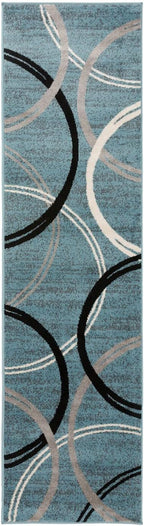 Rugshop Modern Wavy Circles Design Runner Rug, Fade-Resistant Carpet for Hallway, Mudroom, or Kitchen, Blue, 2' x 10'