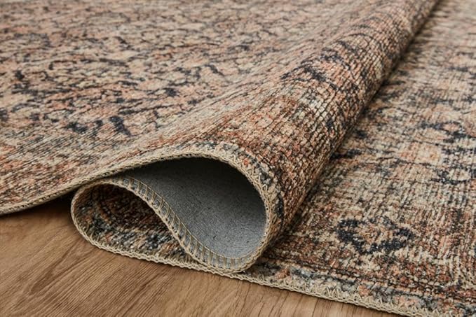 Loloi Amber Lewis Billie Collection, Ink & Salmon 3'-6" x 5'-6" Area Rug – Antique & Distressed Accent Rugs for Living Room, Bedroom, Entryway & Hallway, No Shed High Traffic Area Home Decor Rug