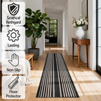 Beeiva Striped Runner Rug for Hallways, 2x6 Washable Runner for Entryway, Black and White Bathroom Runners Non Slip Soft Low Pile Vertical Striped Geometric Print Carpet Rugs for Kitchen Laundry Porch