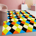 Vibrant Geometric Diamond Texture Rug for Living Room Bedroom Diningroom Playroom Home Office Modern Deco Washable Non Slip Playroom Nursery Room Large Carpet Black and Blue Green 6x8 Mat
