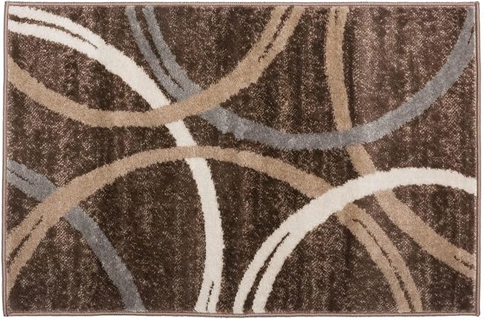 Rugshop Modern Wavy Circles Design Accent Rug, Non-Shedding Carpet for Entryway, Bathroom, or Kitchen, Brown, 2' x 3'