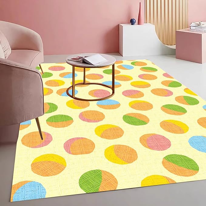 Retro Yellow and Brown Polka Dot Texture Rug 3x5 Non Slip Washable Soft Area Rugs for Living Room Bedroom Nursery Room Stain Resistant Large Home Office Playroom Indoor Carpet