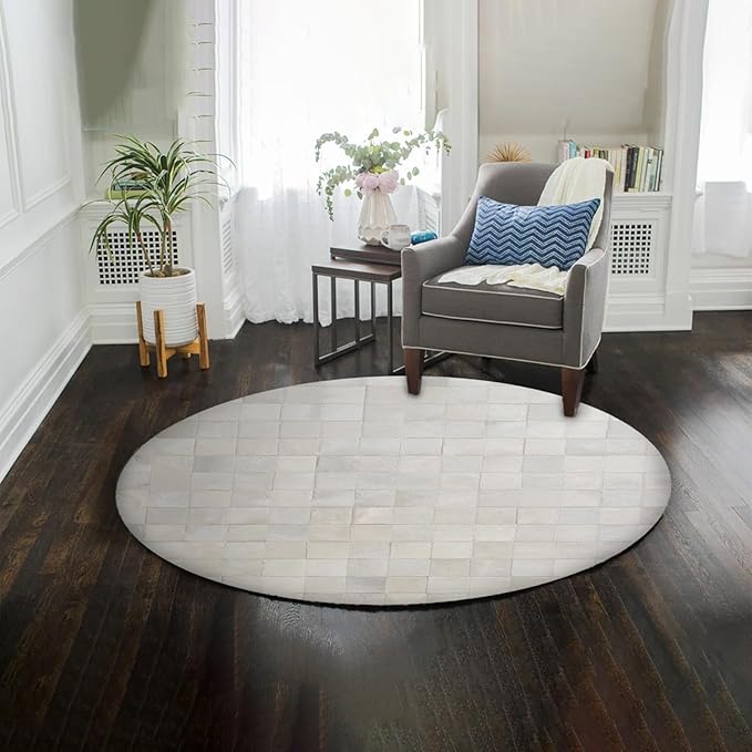 Round Area Rug – Soft Modern Carpet for Living Room, Bedroom, Entryway – Non-Slip Durable Floor Mat for Home Décor (White_3X3)
