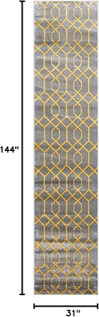 Unique Loom Glam Collection Area Rug - Trellis (2' 7" x 12' Runner, Gray Gold/ Gold)