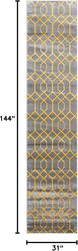 Unique Loom Glam Collection Area Rug - Trellis (2' 7" x 12' Runner, Gray Gold/ Gold)