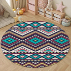 Native Tribal Geometry Round Rug Vintage Blue White Living Room Bedroom Area Rug Non Slip Soft Low Pile Washable Indoor Floor Carpet for Dining Room Kitchen Office Entryway 4ft