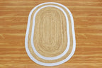 Oval Runner 3x20 Kilim Jute Runner Natural Oval Thick 0.27" Solid Design Beige White Hand Braided Jute Flatweave Mat Handmade Boho Indoor Outdoor Rugs for Hallway Enterway Staircases Corridor