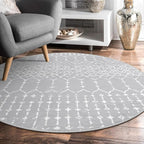Lahome Moroccan Round Washable Rug 3Ft Small Circle Soft Non-Slip Grey Bathroom Rug, Stain Resistant Low Pile Entryway, Modern Geometric Print Indoor for Kitchen Sofa Doorway