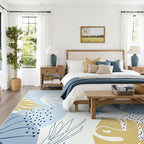 Lahome 9x12 Rugs for Living Room, Washable Non-Slip Ultra-Thin Larege Area Rug for Dining Room Table, Boho Botanical Print Indoor Soft Carpet for Bedroom Office, Blue