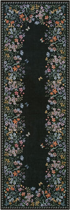 Lahome Boho Floral 2x6 Black Bathroom Runner Rugs Non Skid Washable, Rug Runners for Hallways Non Slip Kitchen Carpet Runner, Soft Runners for Entryway Laundry Bedroom(2x6ft,Black)