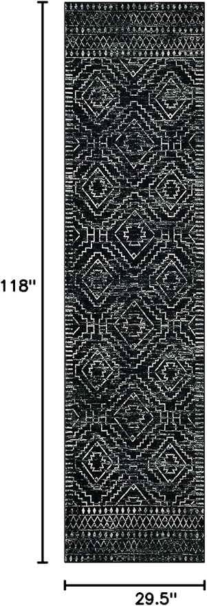 Wonnitar Washable Runner Rugs for Hallway 2'6"x10', Moroccan Non-Slip Black Long Kitchen Runner, Low Pile Boho Soft Carpet Runner for Entrance Living Room Entryway Bedroom (Black,2'6"x10')