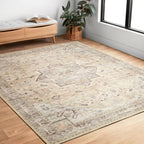 Loloi Hathaway Collection HTH-07 Multi/Ivory 7'-6" x 9'-6", .25" Thick Area Rug, Soft, Durable, Printed, Modern, Low Pile, Non-Shedding, Easy Clean, Living Room Rug
