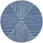 GLN Rugs Contemporary Collection - Machine Washable Area Rug, Contemporary Washable, Non Slip, Low Pile Chenille Rug, Living Room, Bedroom, Kitchen Rug (5'3" Round Lines Blue)