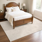 SHACOS Soft Cozy Fluffy Arch Pattern High-Low Pile Textured Area Rug 5'3"x7'3" Non Slip Washable Modern Geometric Rug Stain Resistant Contemporary Carpet for Living Room Bedroom Dining Room, Beige
