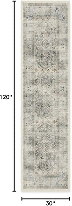 RUGGABLE Washable Vintage Runner Rug – Sarrah Sage 2.5x10, Stain-Resistant, Non-Slip Hallway Runner – Machine Washable Rug for Hallway, Entryway, Living Room & Kitchen–with Cushioned Pad