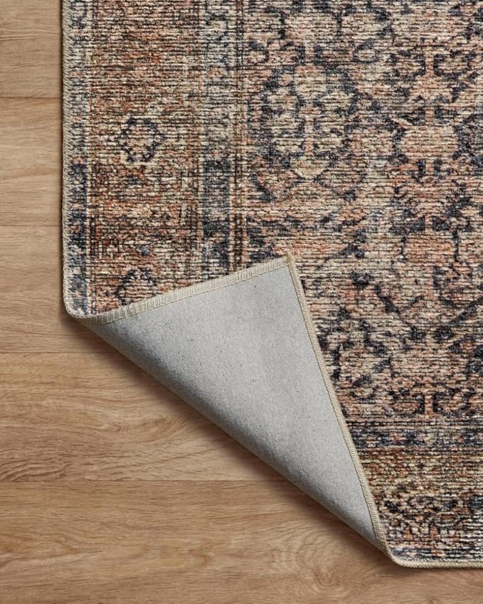 Loloi Amber Lewis Billie Collection, Ink & Salmon 8'-6" x 11'-6" Area Rug – Antique & Distressed Accent Rugs for Living Room, Bedroom, Entryway & Hallway, No Shed High Traffic Area Home Decor Rug