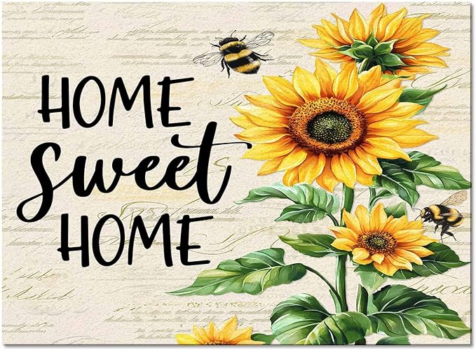 Summer Sunflowers Rectangular Area Rugs for Living Room Bedroom 5 x 6.9 ft Rustic Floral Bees Green Leaves Non-Shedding Soft Low Pile Rug Non Slip Washable Rug for Nursery Entryway Playroom