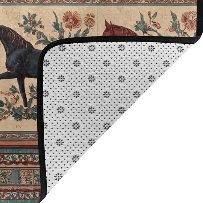 Horse Western Boho Ethnic Style Area Rug Washable Outdoor Rugs Anti-Slip Soft Carpet Entryway Indoor Door Mat for Bedroom,Living Room,Porch,Terrace and Entrance Decor 3'x 2'
