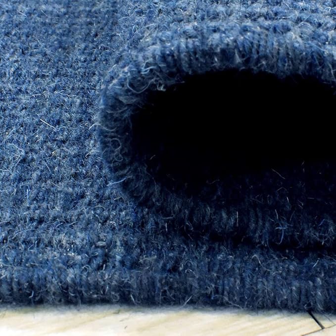 Rugsotic Carpets Hand Woven Flat Weave Kilim Wool ECO-Friendly Area Rugs - 5'x8', Rectangle Shape, Blue Color, Solid Plain Design, Low Pile Handmade Area Rugs for Living Room, Bed Room (D00111)
