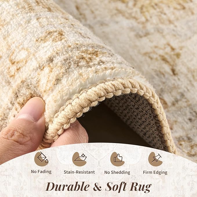 tchdio 2x3 Entryway Rug, Non Slip Front Door Mat Small Washable Rugs, Soft Low Pile Small Area Rug Vintage Doormat, Stain Resistant Rug for Entrance, Kitchen (Beige, 2'x3')