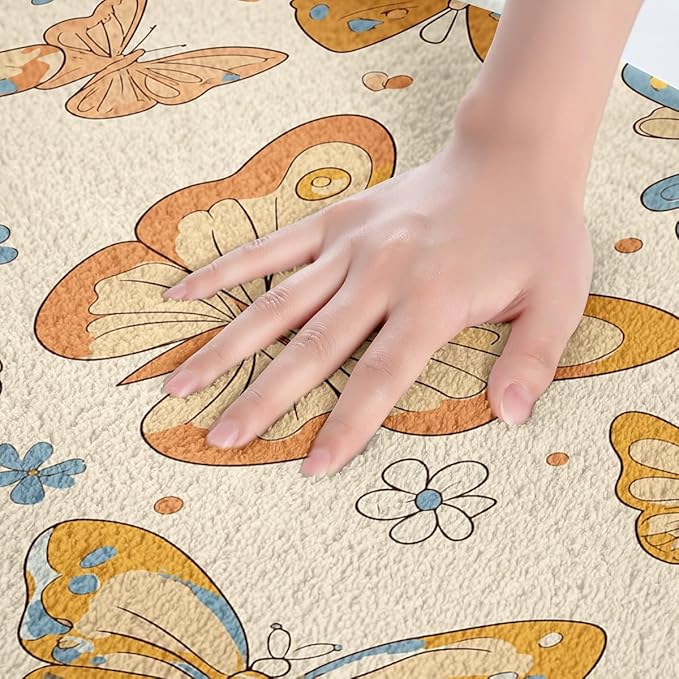 Erosebridal Groovy Party Decorations Bathroom Rugs Cute Butterfly Bath Mat for Girls Retro Flowers Non Slip Bath Rugs Kawaii Animal Themed Fluffy Plush Rugs 20x32 Daisy Floral Shower Carpet