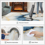 5x8 Abstract Marble Kids Rug - Blue-White-Marble Dining Room Rug, Luxury Stone Pattern Area Rugs Indoor Modern Rugs for Bedroom Hardwood Floors Teen Room