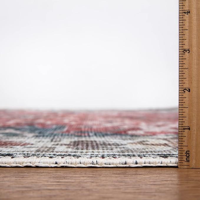 Bloom Rugs Washable Non-Slip 4' x 6' Rug - Red/Blue Traditional Area Rug for Living Room, Bedroom, Dining Room, and Kitchen - Exact Size: 4' x 6'
