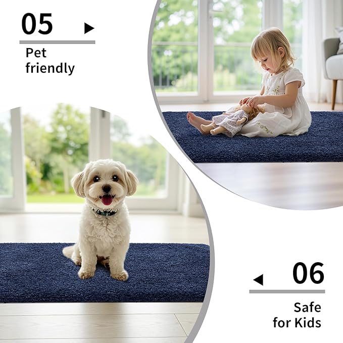 Navy Bathroom Rugs 24x36 Non Slip Fluffy Bath Mat for Bathroom Floor Washable Plush Luxury Bath Rug for Tub Soft Shaggy Absorbent Shower Sink Mat