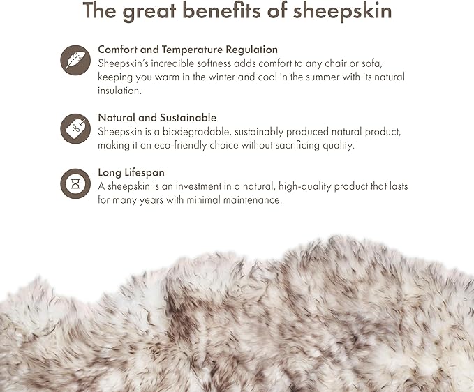 Real Sheepskin Rug 4x6 ft | Sheepskin Rugs for Living Room and Sofa | Bedside Rugs for Bedrooms | Large Fluffy Rug is Breathable & Heat-regulating in Color Snow Peak