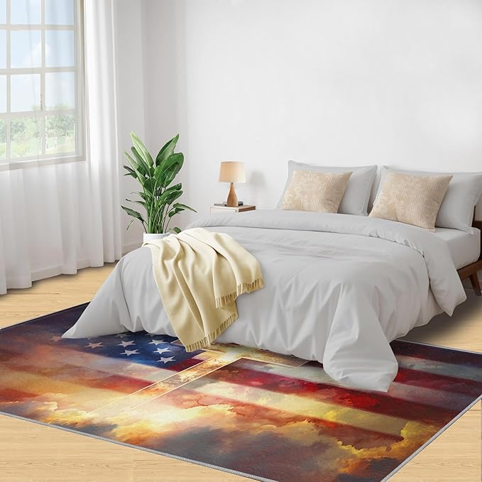3x5 American Flag Dorm Rug - Stars Stripes Small Rugs for Bedroom, Independence Day Area Rug Washable Non Slip for Bedroom Kitchen Living Room Entryway
