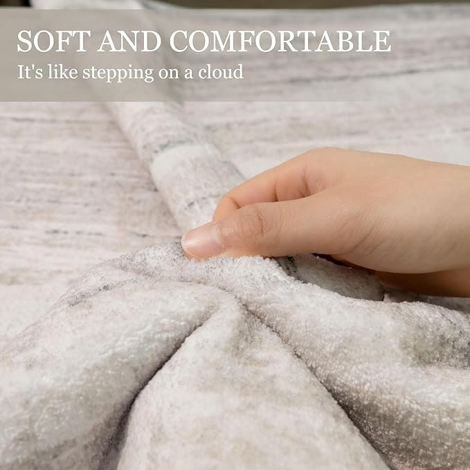MUJOO Round Rugs 5ft,Circle Area Rug Washable,Circular Throw Carpet for Living Room Dining Room,Modern Abstract Non Slip Indoor Accent Neutral Beige and Grey
