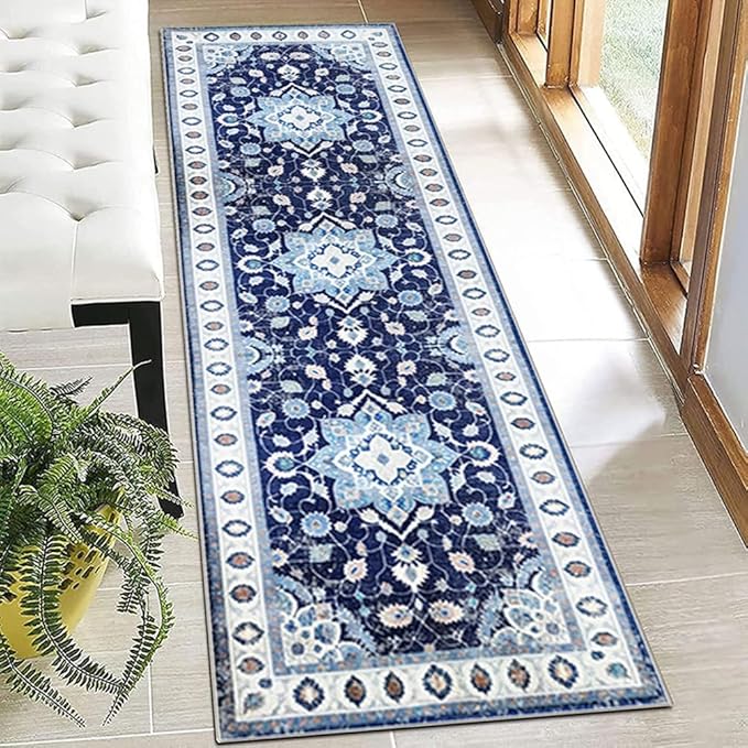 Moroccan Trellis Hallway Runner Rug Non-Slip Washable Geometric Standing Mats Anti-Fatigue Long Farmhouse Kitchen Mat Soft Low-Pile Distressed Area Rugs for Bathroom,Bedroom,Laundry 2' X 5'