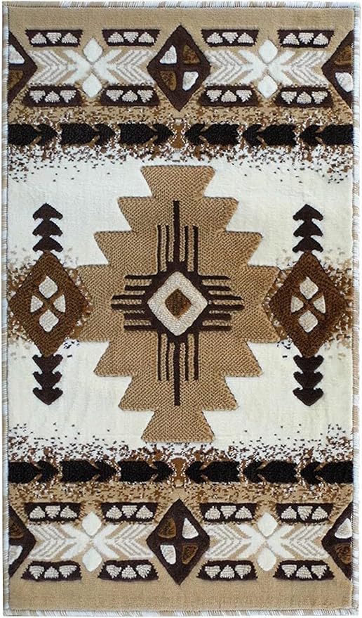 YHSF South West Native American Area Rug C318 - Easy Clean, Thick, Soft, Durable Native Tribal American Indian Inspired Rug for Bedroom/Living Room and More - Ivory, 2 Feet x 3 Feet 4 Inches